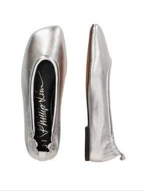 3.1 Phillip Lim Stretch Back Ballet Flats Size 8 38 Silver Metallic NEW $395